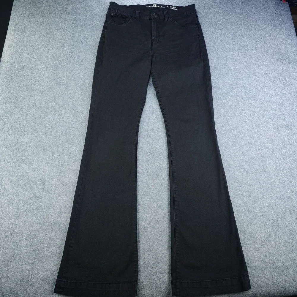 7 For All Mankind Slim Trouser Jeans Women's 29 Black Flare Stretch Denim 30x33